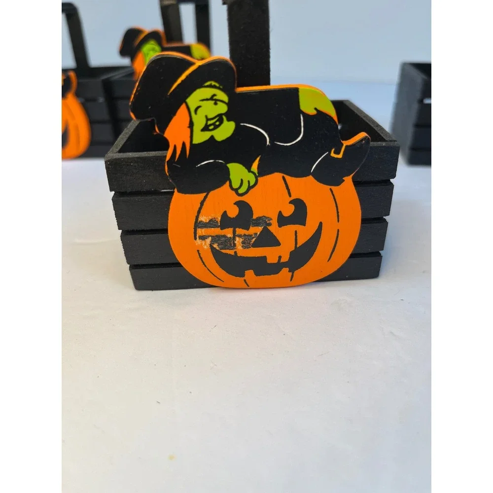 Fun World Halloween Holiday Basket Mini Wooden Crate Set 12pc Vintage Decor Gift